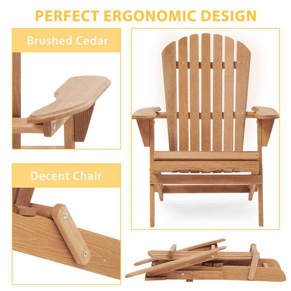 Wooden Outdoor Folding Adirondack Chair Set of 2 – Solid Wood Beach & Patio Lounge Chairs