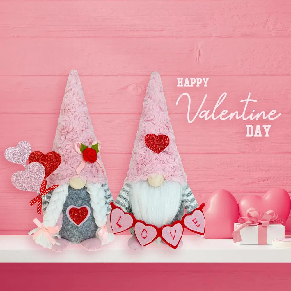 Valentine Special Gnomes Decorations for Home – Pink Plush Scandinavian Tomte Elf Ornaments