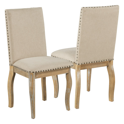 TREXM Set of 4 Upholstered Dining Chairs – Solid Wood Fabric Chairs with Nailhead Trim, Natural Wood Wash
