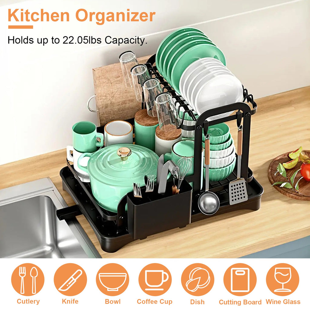 2-Tier Dish Drying Rack with Automatic Drainage – Space-Saving Kitchen Organizer
