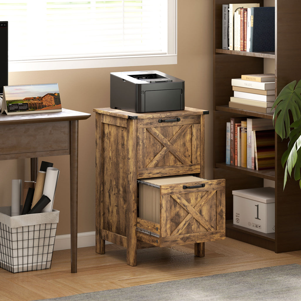 Vertical File Cabinet with 2 Drawers, Rustic Farmhouse Office Storage Cabinet for A4, Letter Size, Rustic Brown