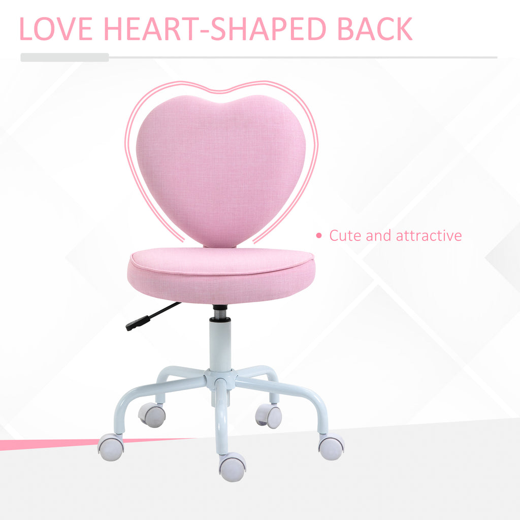 Pink Heart-Shaped Office Chair – Adjustable Height Cute Desk Chair with Wheels