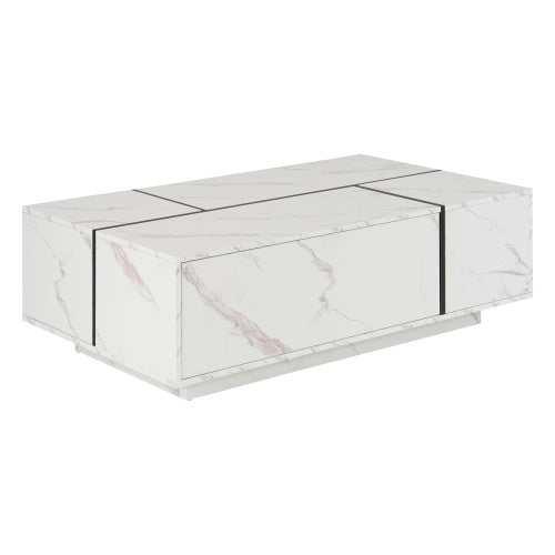 Rectangular Sliding Top Coffee Table with 2 Drawers & Hidden Storage – Modern White Living Room Table 47.2”