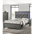 Dark Gray Faux Leather Tufted Queen Size Bed Frame with LED Headboard – Modern Bedroom Furniture