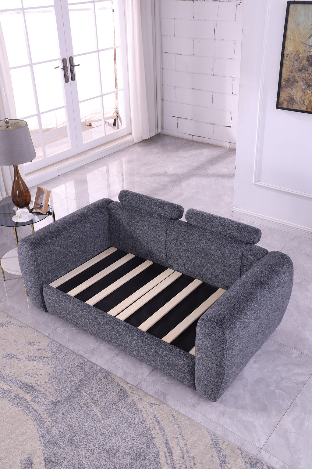 Modern Minimalist Comfortable Compressed Grey Sofa , Modern living room couch