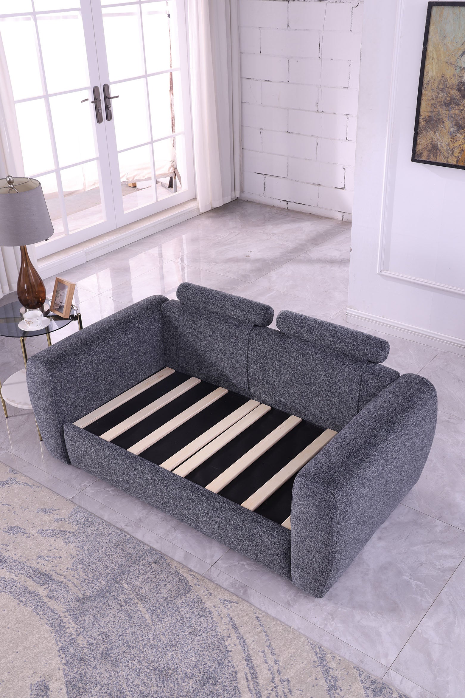 Modern Minimalist Comfortable Compressed Grey Sofa – 2 Seater