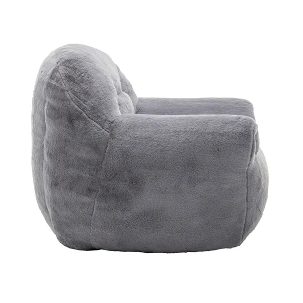 Faux Fur Bean Bag Chair with Back Support – Comfy Floor Sofa for Adults & Kids (Grey)