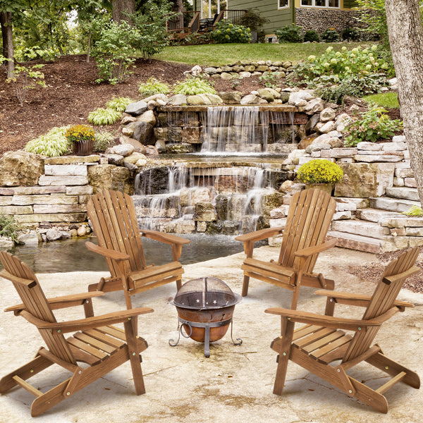 Wooden Outdoor Folding Adirondack Chair Set of 2 – Solid Wood Beach & Patio Lounge Chairs