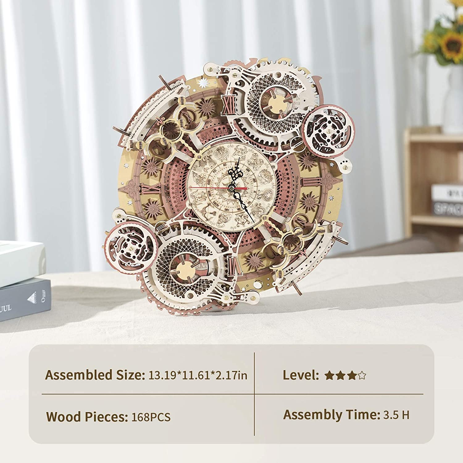 Zodiac Wall Clock – Robotime ROKR Time Art 3D Wooden Puzzle Clock Model Kit