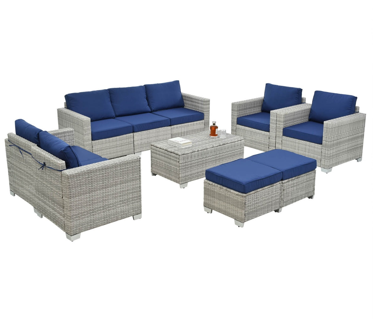 Modular Outdoor Sectional Sofa Set with Coffee Table and Ottomans