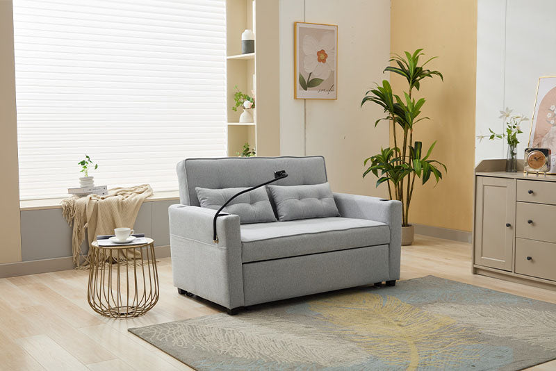 3-in-1 Futon Chair Bed – Convertible Sleeper Chair with USB Ports, Cup Holders & Adjustable Backrest