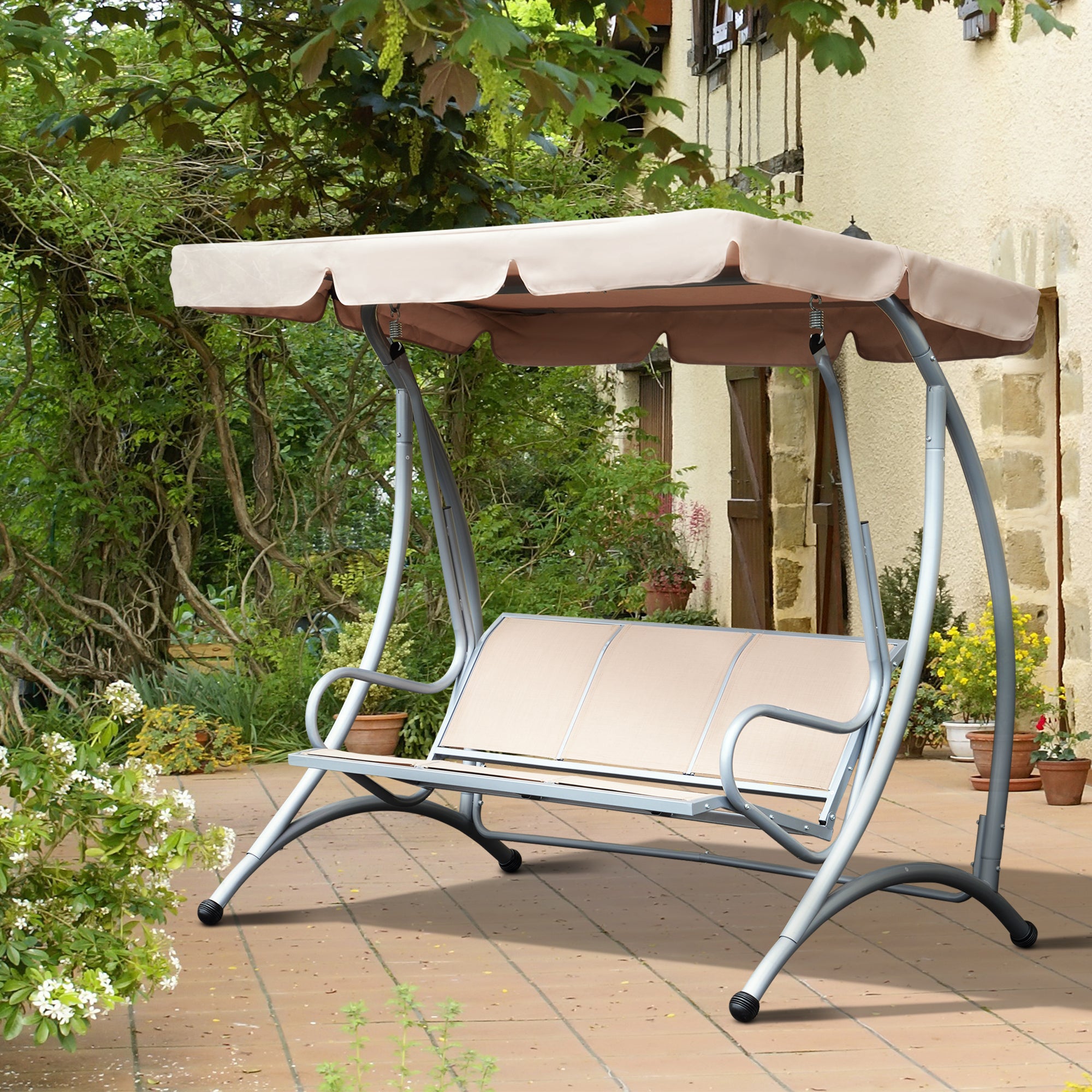 Outdoor Swing Chair Bench With Stand And Adjustable Canopy Porch Swing For Patio Garden