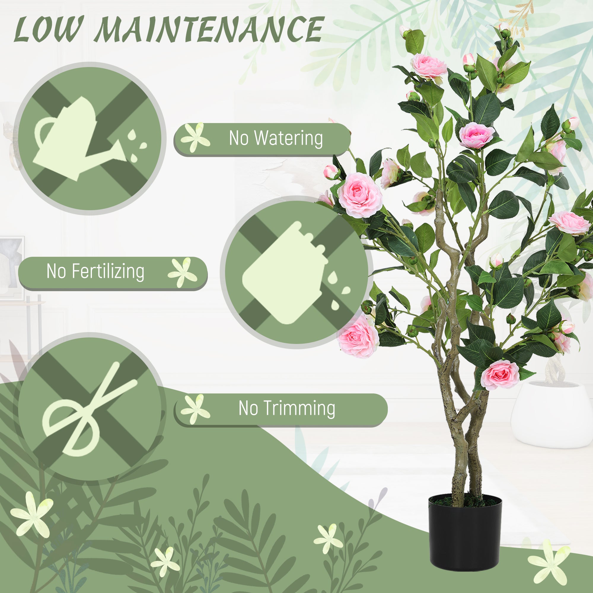 Artificial Camellia Flower Plants  – Indoor Faux Plants with Pot for Home Décor