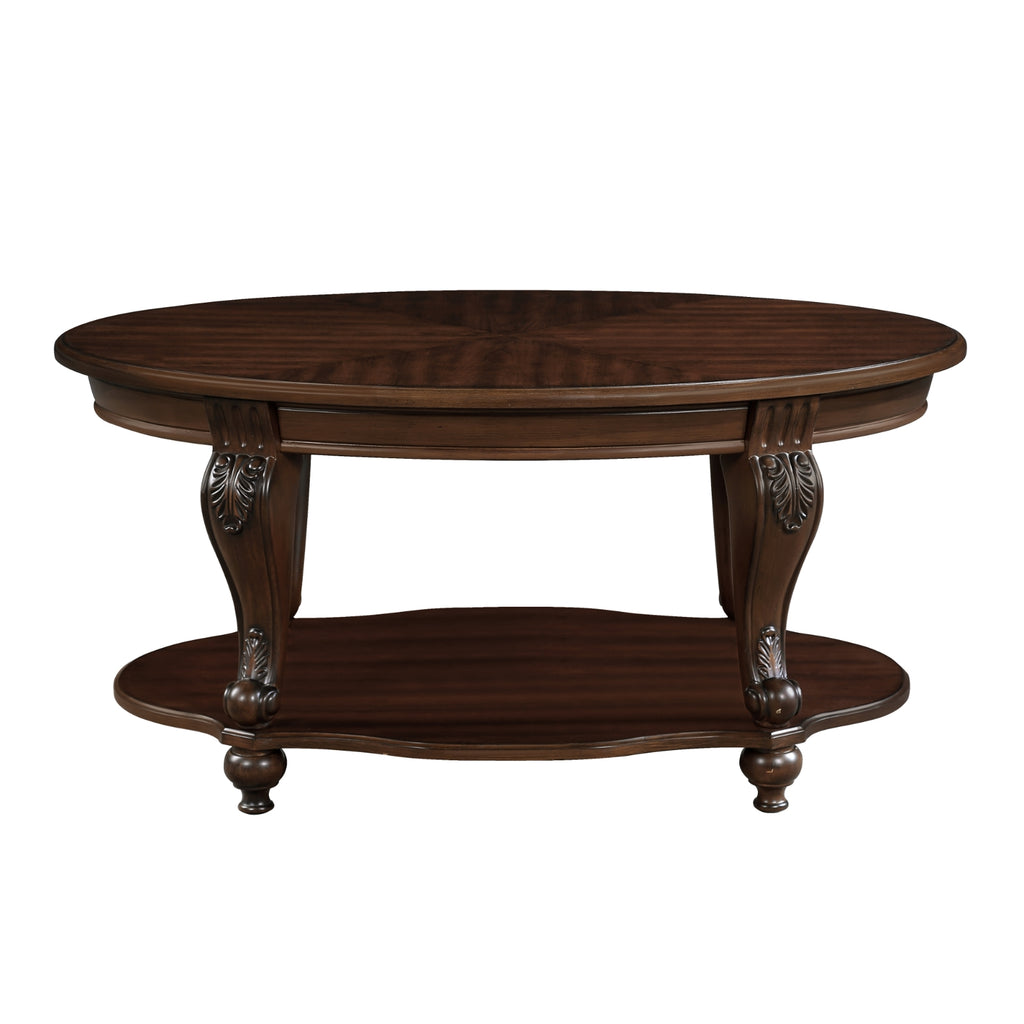 42” Oval Solid Wood Coffee Table with Storage Shelf – Classic American Living Room Table