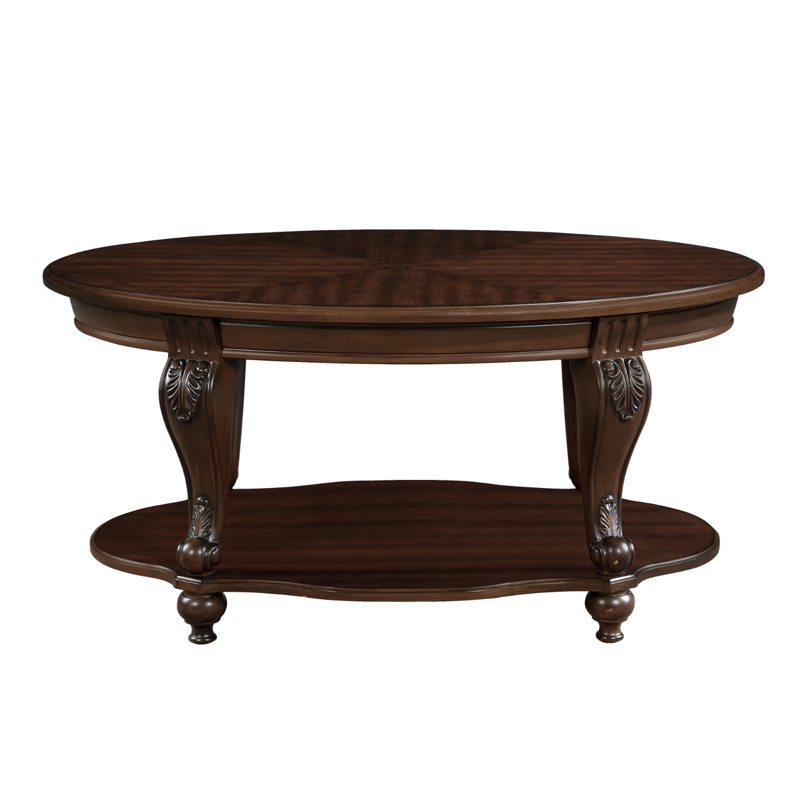 42” Oval Solid Wood Coffee Table with Storage Shelf – Classic American Living Room Table