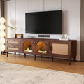 180cm Brown TV Cabinet with Rattan Drawers, Glass Doors & LED Lighting – Modern Entertainment TV Stand