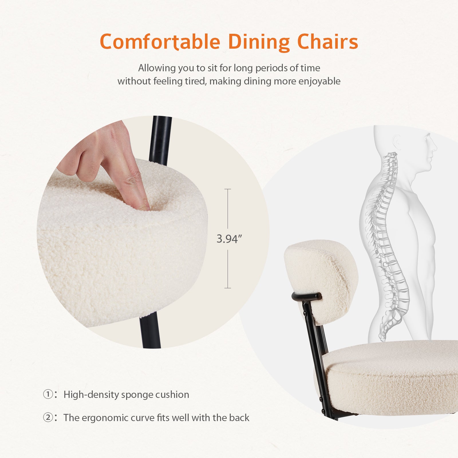 White Cushion Black Steel Frame Dining Room Chair – Modern & Comfortable 2-Pack
