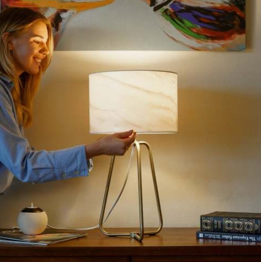 Modern Marble Table Lamp with Bronze Base – Stylish Desk & Bedside Lighting