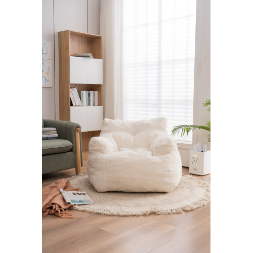 010 Soft Teddy Fabric Tufted Foam Bean Bag Chair – Ivory White