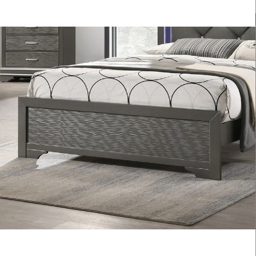Dark Gray Faux Leather Tufted Queen Size Bed Frame with LED Headboard – Modern Bedroom Furniture