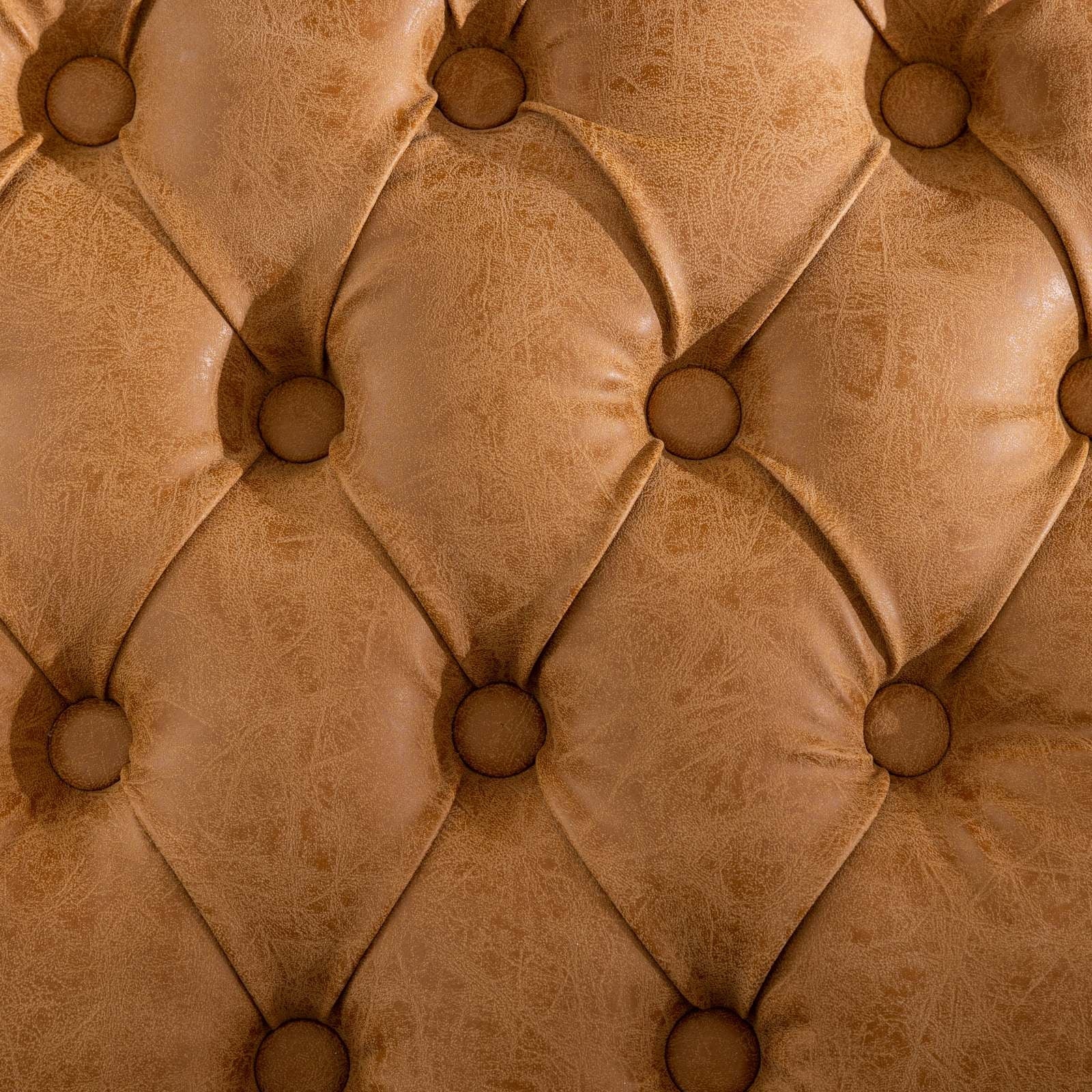 French Style Solid Wood Dining Chairs Set of 2 – Antique Design PU Leather Upholstered Chairs (Orange)