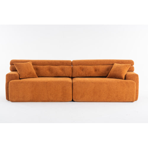 Orange Compression Sofa – 4-Seater Modular Chenille Sofa with Pillows