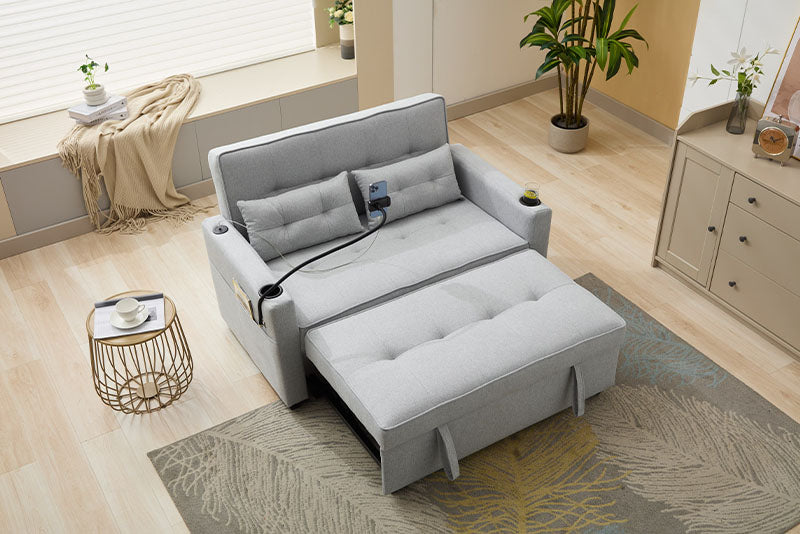 Futon Chair Bed – Convertible Sleeper Chair with USB Ports, Cup Holders & Adjustable Backrest