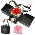 Valentine Special Preserved Red Real Rose with Heart Necklace – Eternal Flower Gift for Women