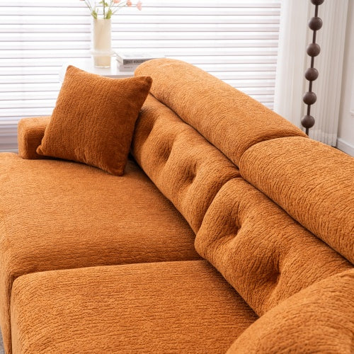 Orange Compression Sofa – 4-Seater Modular Chenille Sofa with Pillows