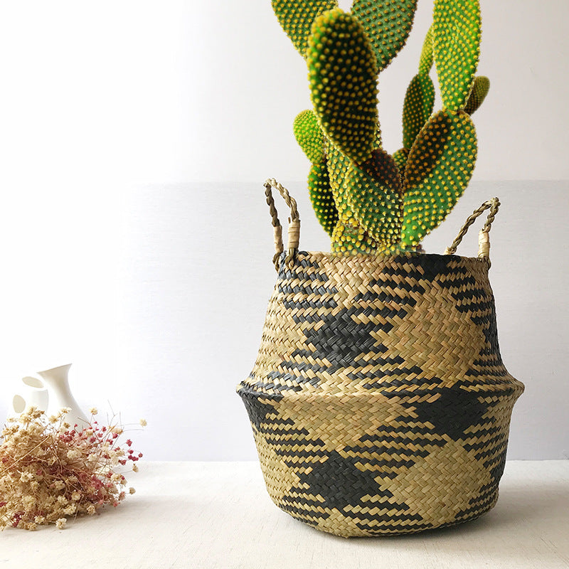 Straw Woven Fruit Folding Kitchen Decoration Basket – Multi-Purpose Storage & Flower Basket