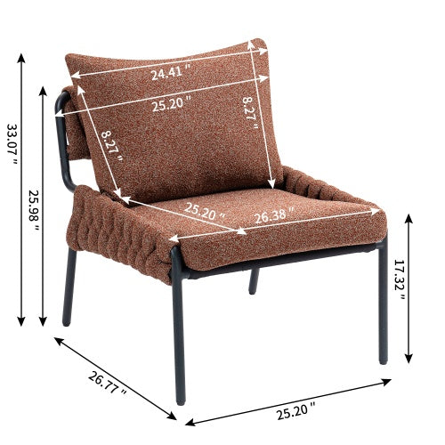 Modern Accent Lounge Chair – Braided Upholstery Armchair with Metal Frame (Beige)
