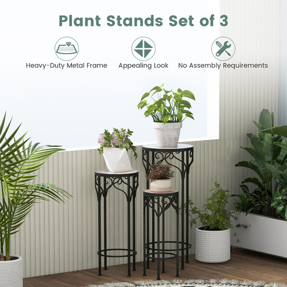 Decorative Flower Display Holder with Ceramic Top – 3-Piece Plant Stand for Indoor and Outdoor Use