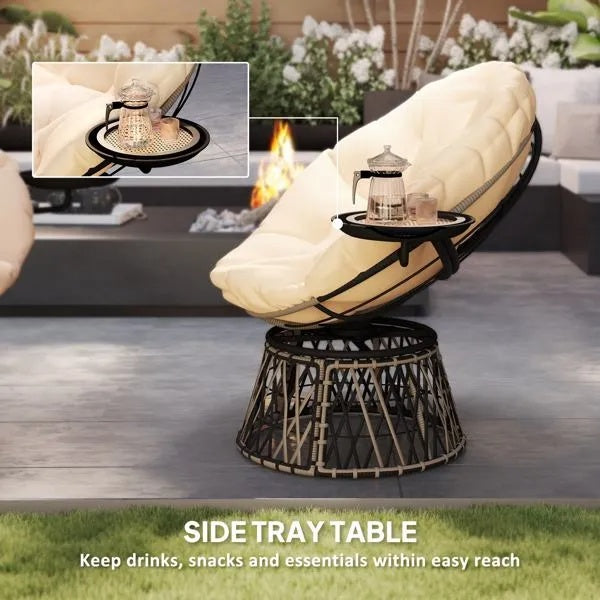 Rattan Rocking Chair with 360° Swivel & Side Tray – Comfortable Indoor & Outdoor Seating