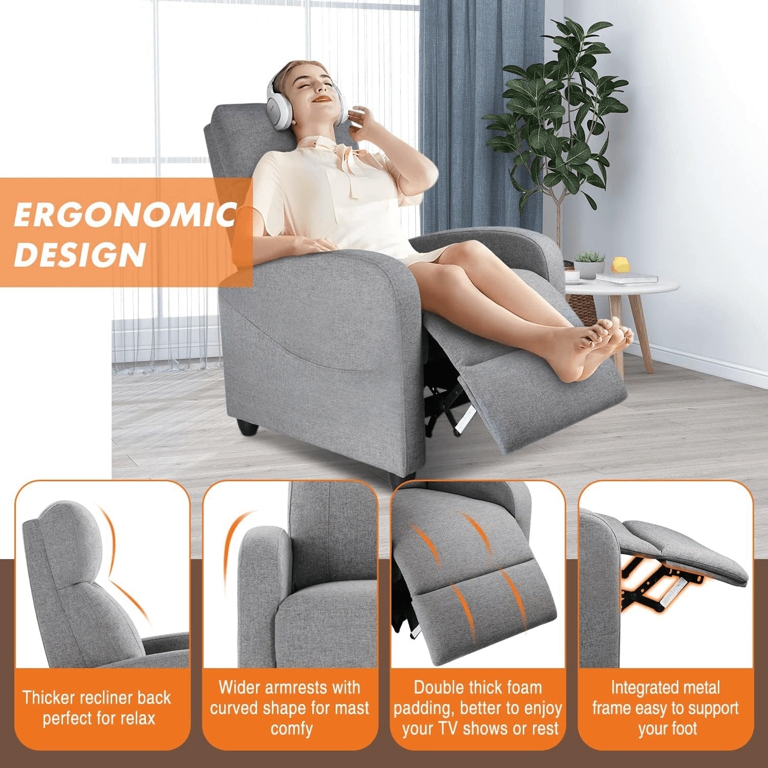 Manual Lounge Chair – Adjustable Recliner with Massage & Heating