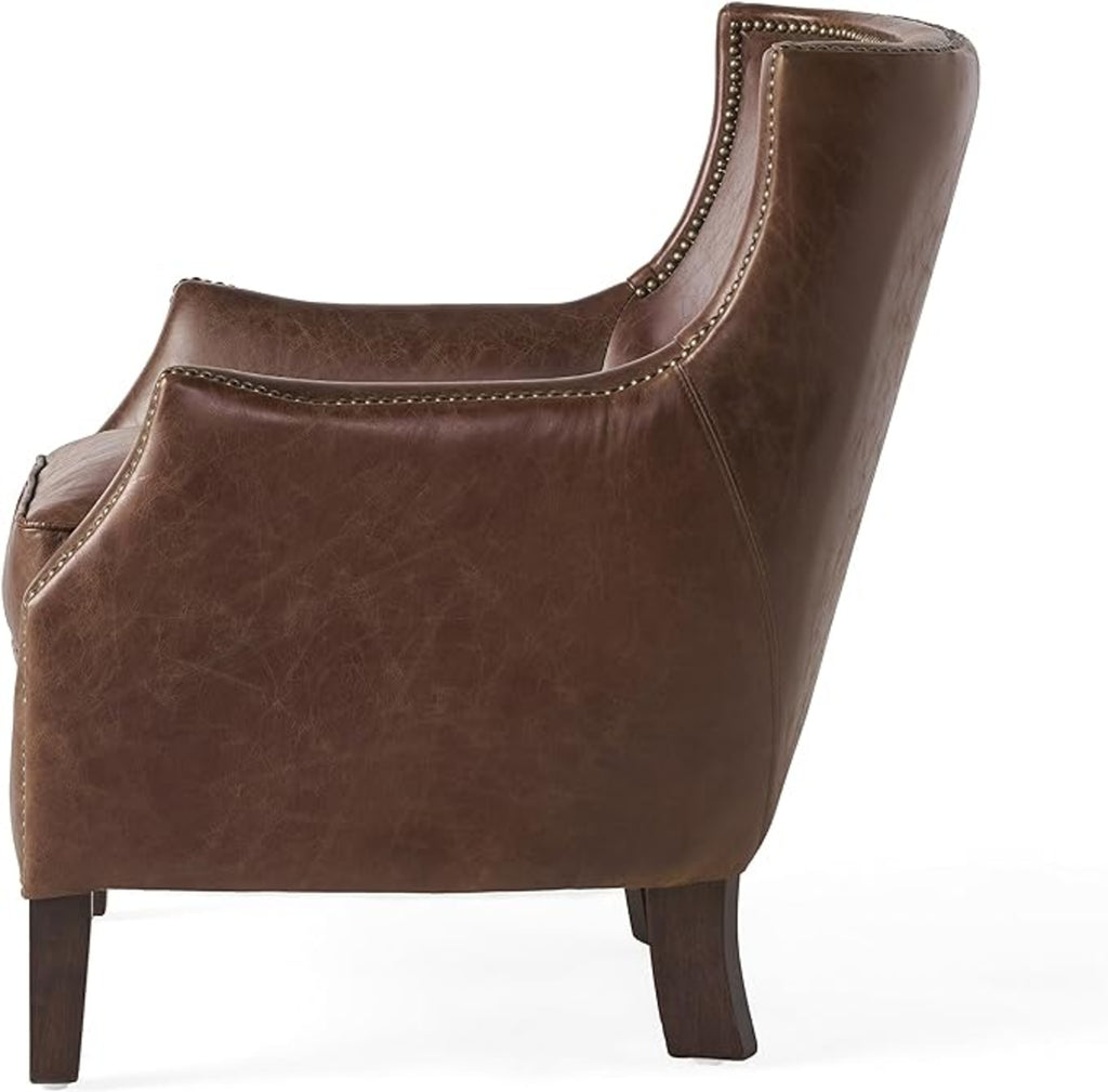 Vintage Brown Top Grain Leather Accent Chair – Single Sofa Armchair for Living Room & Office
