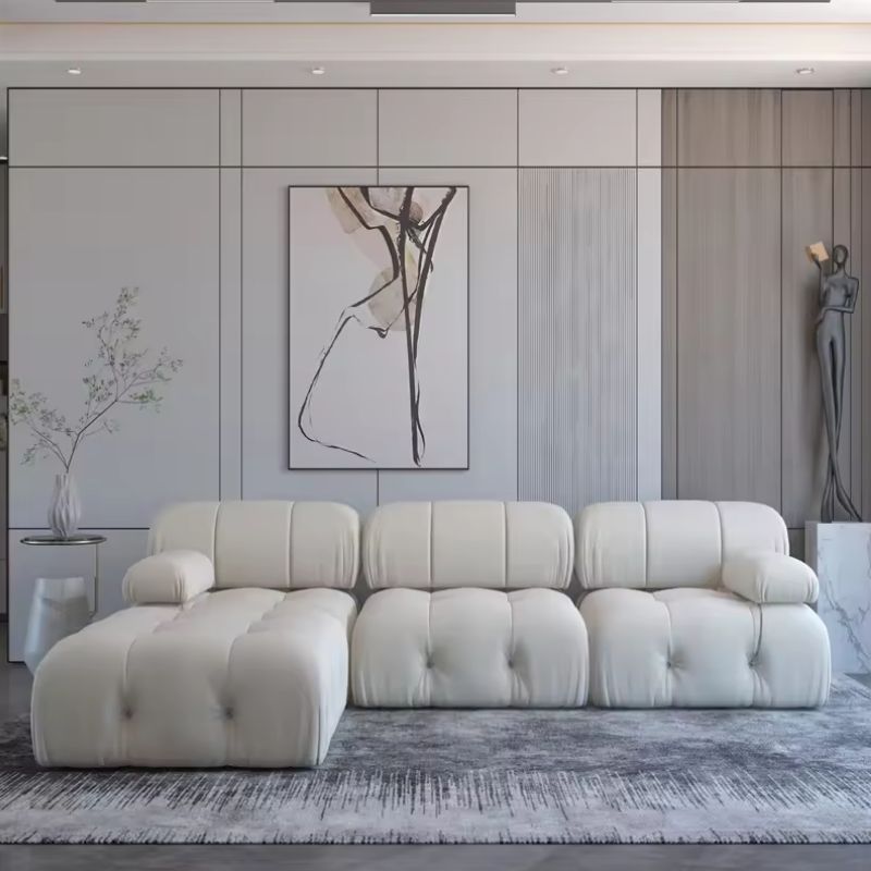 Italian Modular Sectional Sofa – Nordic Modern Fabric Buckle Design Living Room Couch