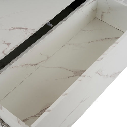 Rectangular Sliding Top Coffee Table with 2 Drawers & Hidden Storage – Modern White Living Room Table 47.2”