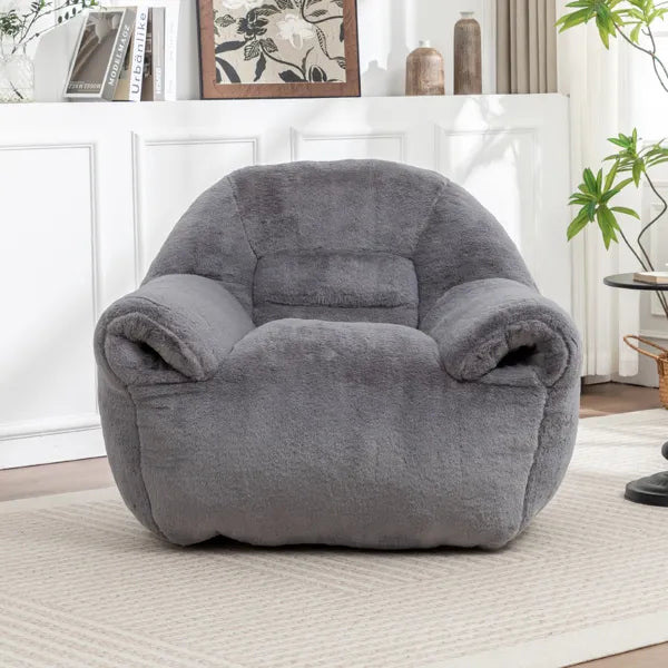 Faux Fur Bean Bag Chair with Back Support – Comfy Floor Sofa for Adults & Kids (Grey)