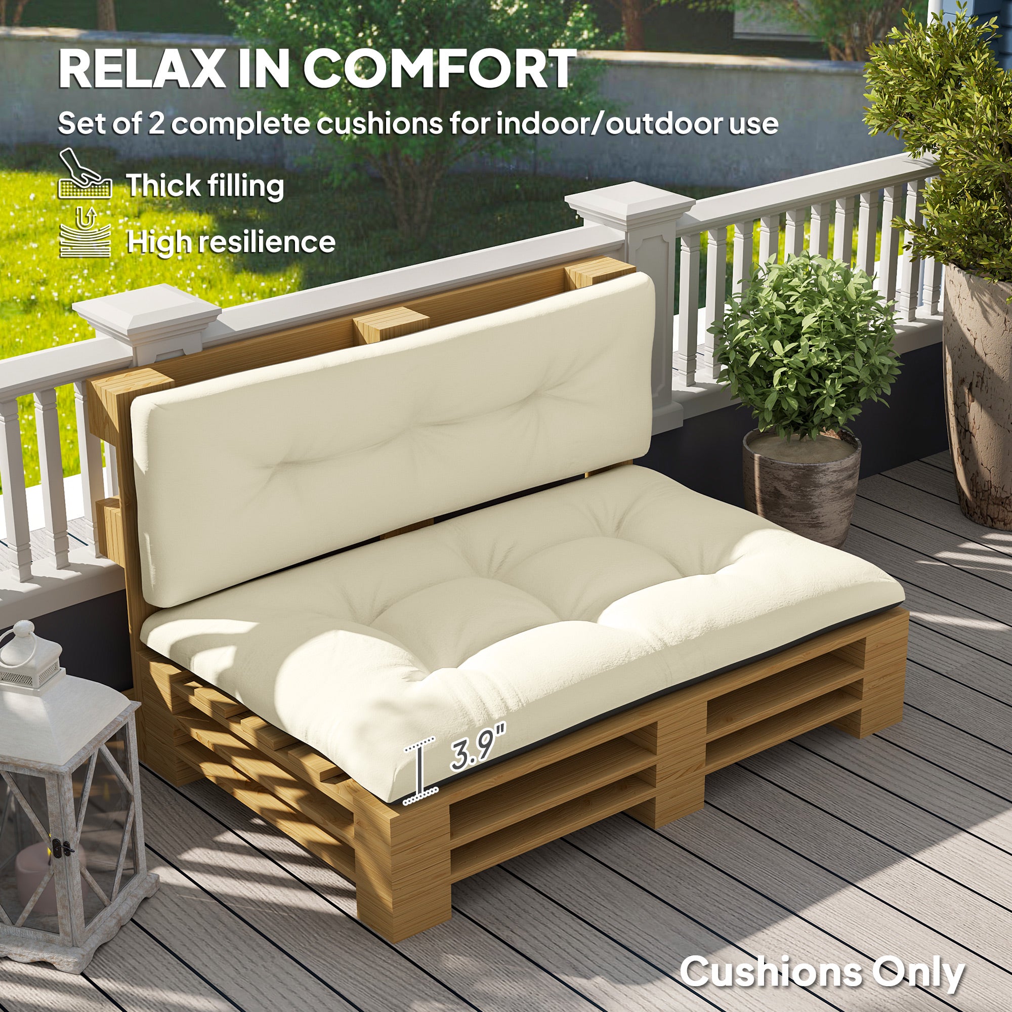 2-Seater Outdoor Pallet Cushions Set – " Thick Tufted Replacement Cushions for Garden & Patio