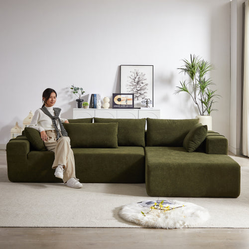 Modern Chenille Upholstered Modular Sectional Sofa – 108" L-Shaped Couch with 6 Pillows