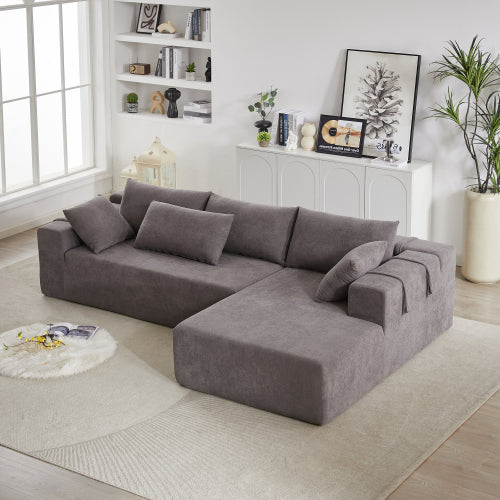 Modern Chenille Upholstered Modular Sectional Sofa – 108" L-Shaped Couch with 6 Pillows