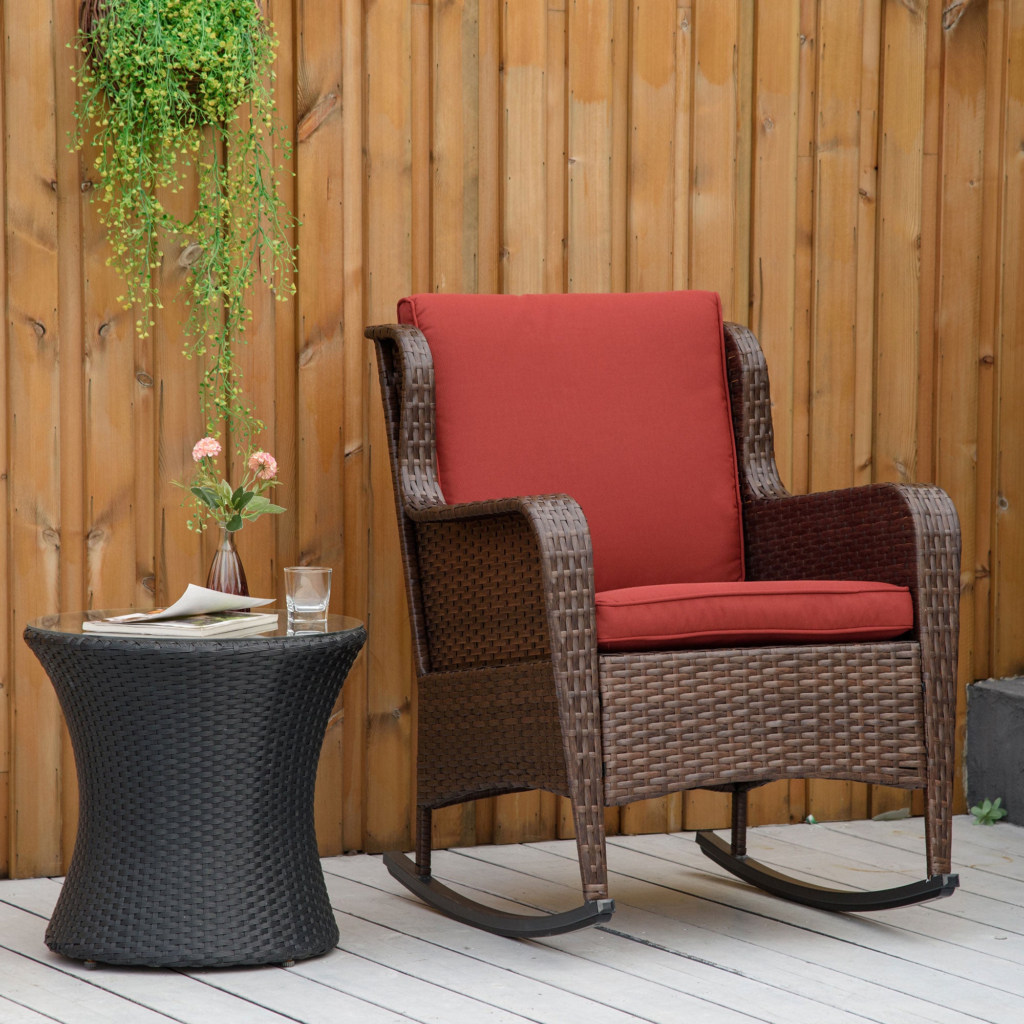 Outdoor Rattan Rocking Chair with Cushions – All-Weather Patio & Porch Rocker