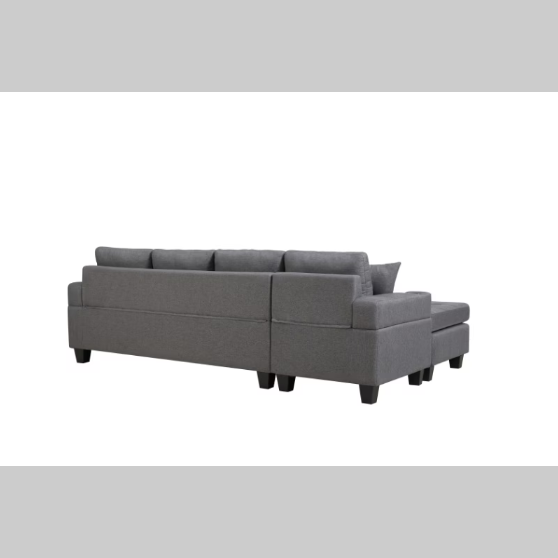 Modern Grey Sectional Sofa – Comfortable Fabric 2-Piece L-Shaped Couch with Cup Holders and Pillows