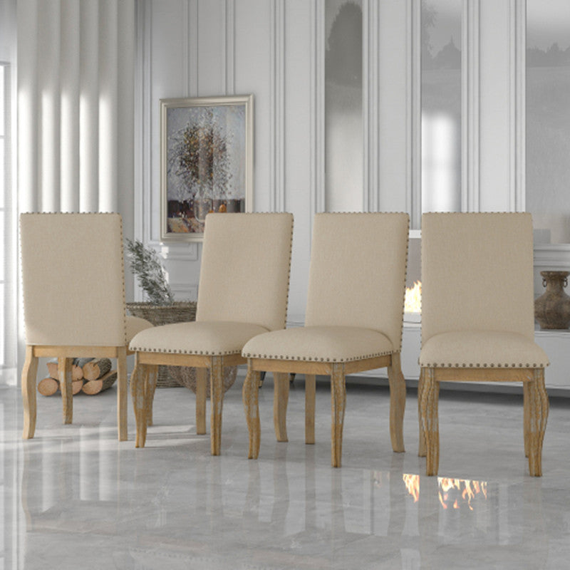TREXM Set of 4 Upholstered Dining Chairs – Solid Wood Fabric Chairs with Nailhead Trim, Natural Wood Wash