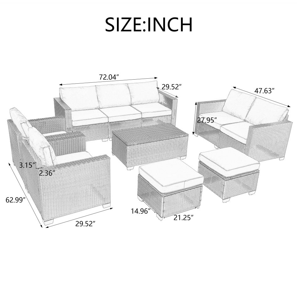Modular Outdoor Sectional Sofa Set with Coffee Table and Ottomans