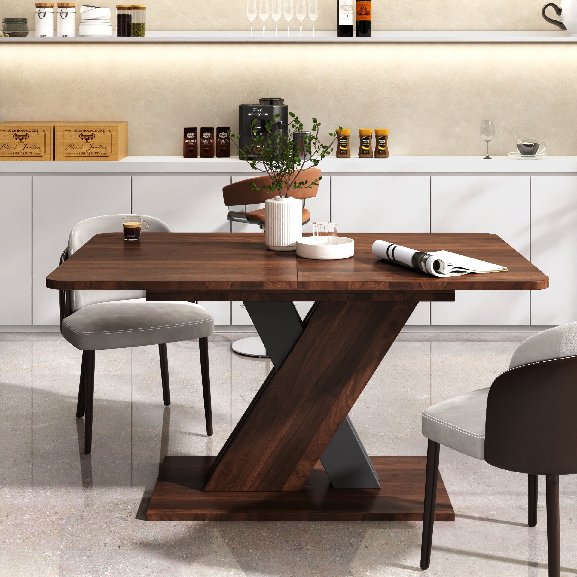 Multifunctional Extendable Console Table – Walnut Finish Modern Dining Table