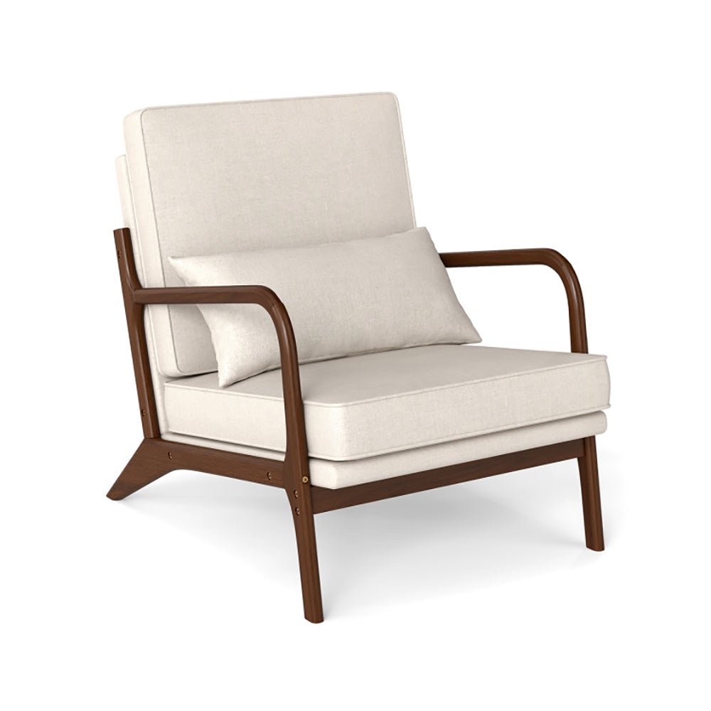 Modern Accent Chair with Rubber Wood Armrests & Removable Cushions