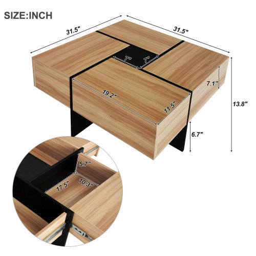 Modern Square Coffee Table with Hidden Storage & Sliding Top – High-Gloss Center Table (Brown)