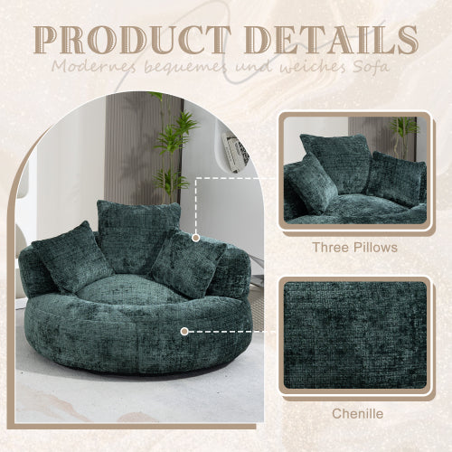 COOLMORE Lazy Sofa Bean Bag Chair – High Back Chenille Lounge Chair with Pillows for Bedroom, Living Room & Gaming (Beige)