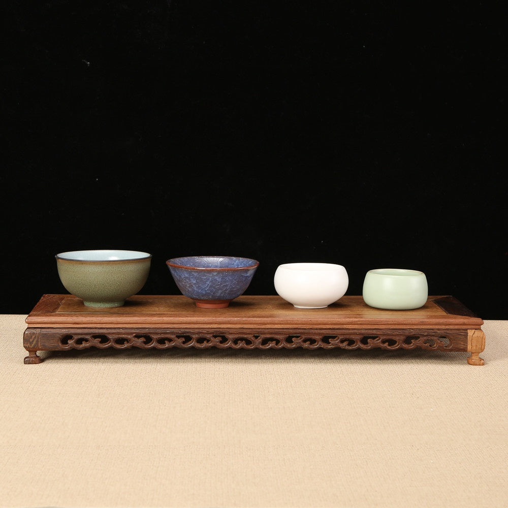 Wooden Stone Purple Clay Pot Display Stand – Mahogany Solid Wood Base Bracket